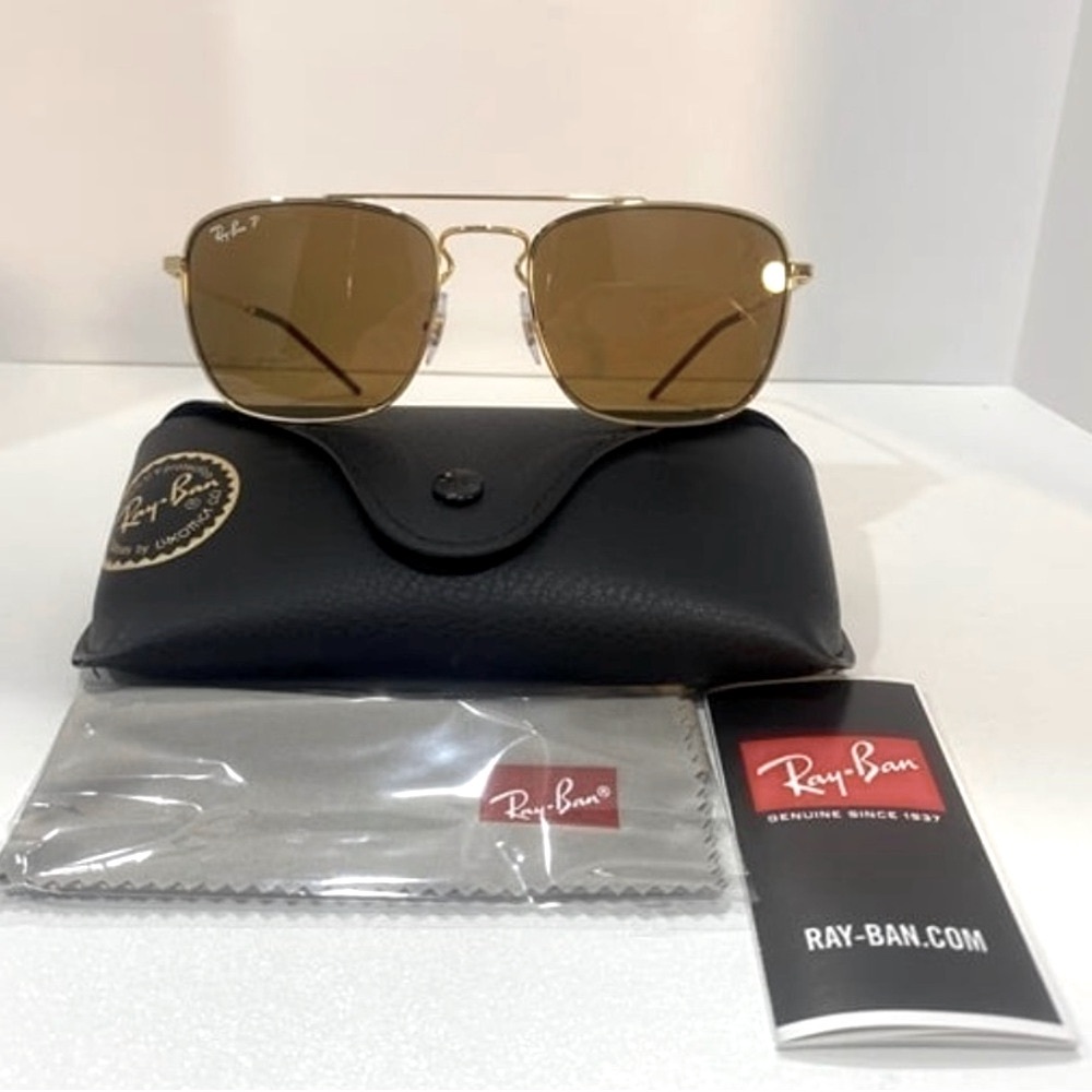 Ray-Ban RB3588 Polarized Brown Gold Aviator Sunglasses